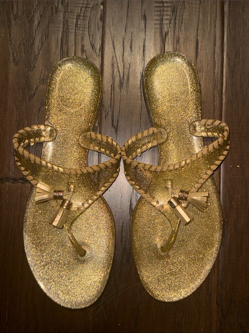 Jack Rogers Gold Glitter Braided Tassel Women's Sandals Size 7